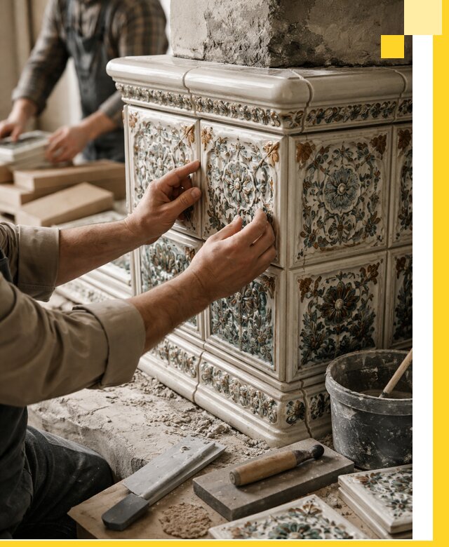 Изразцовые камины под ключ в Холмске: проект и монтаж