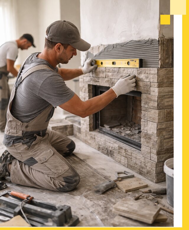 Облицовка каминов в Холмске, монтаж и отделка натуральным камнем