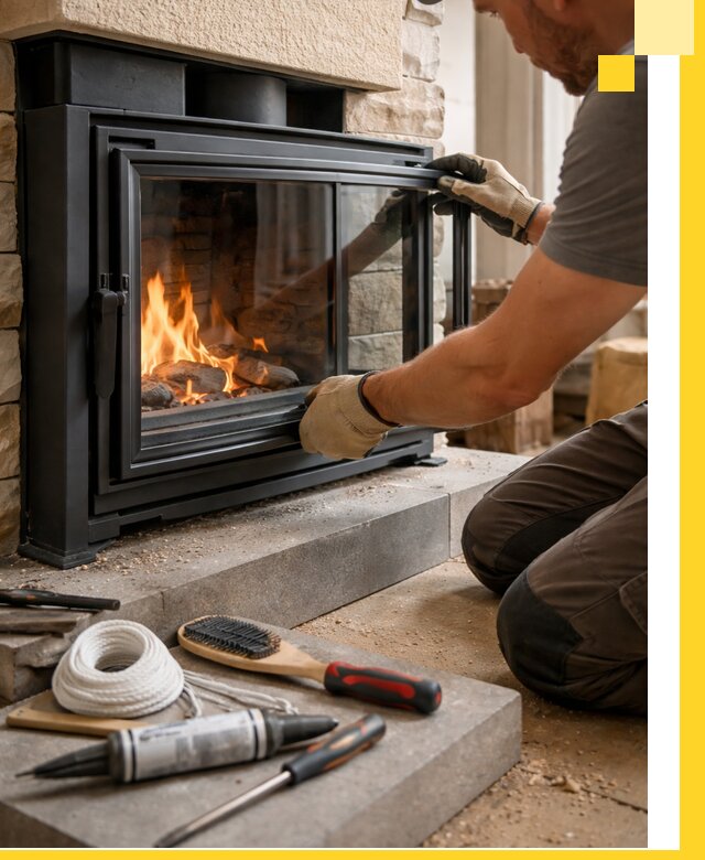 Производство, монтаж и доставка каминов со стеклом в Холмске