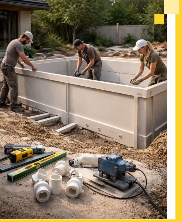 Установка полипропиленовых бассейнов под ключ в Холмске