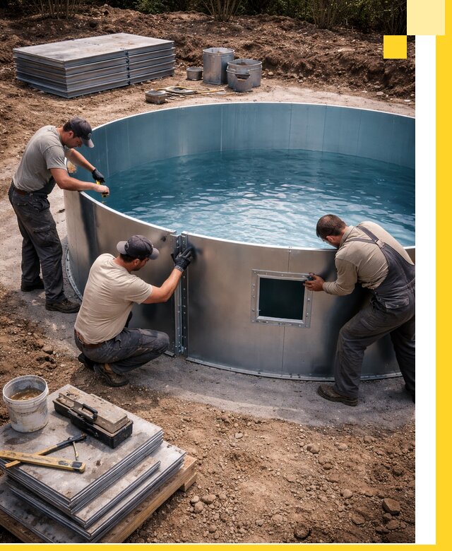 Круглые бассейны под ключ в Холмске проектирование и монтаж