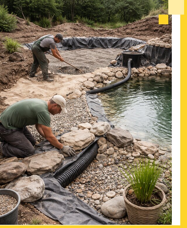 Строительство природных бассейнов и озер в Холмске под ключ