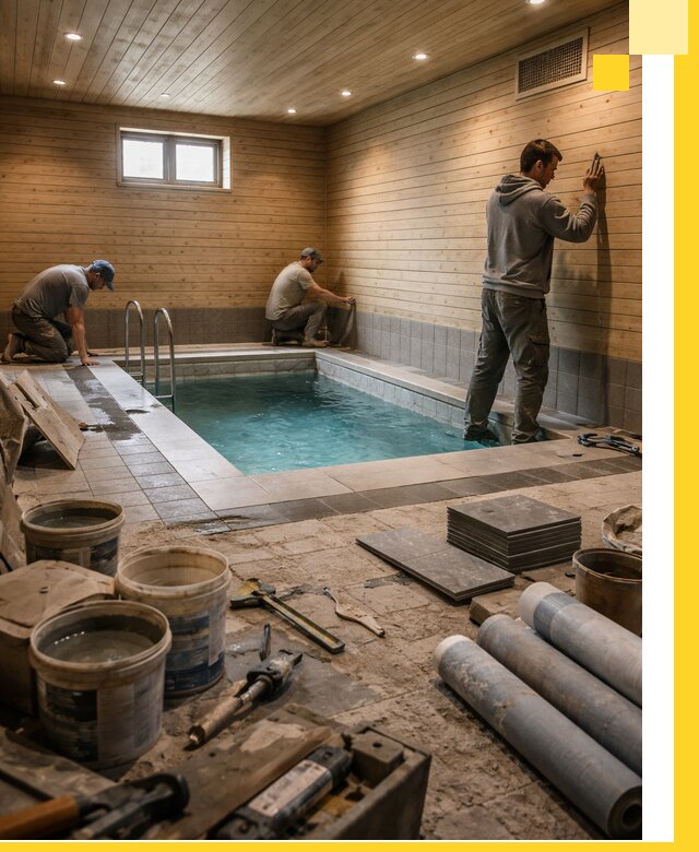 Строительство бани с бассейном и сауной под ключ в Холмске