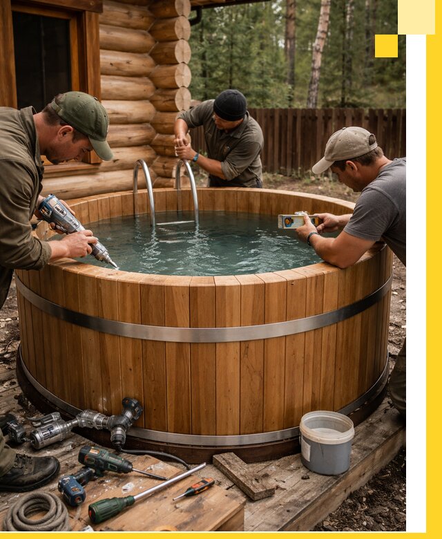 Строительство бань с купелью под ключ и отделкой в Холмске