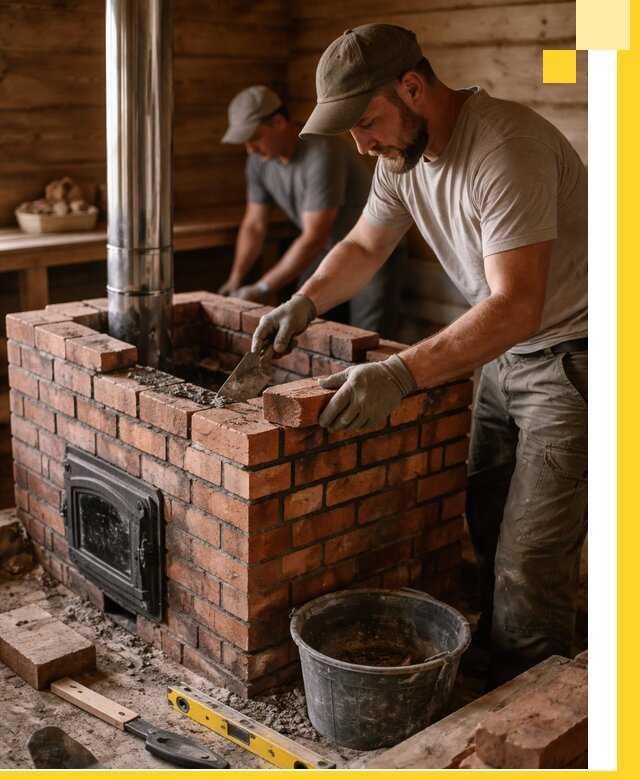 Кирпичные печи для бани под ключ в Холмске, проект и монтаж