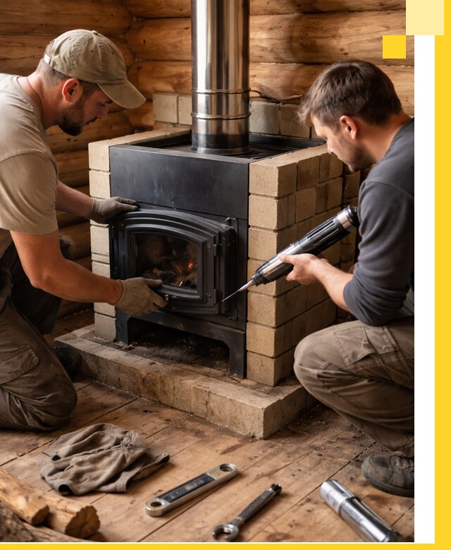 Монтаж и установка печи в бане под ключ с гарантией в Холмске