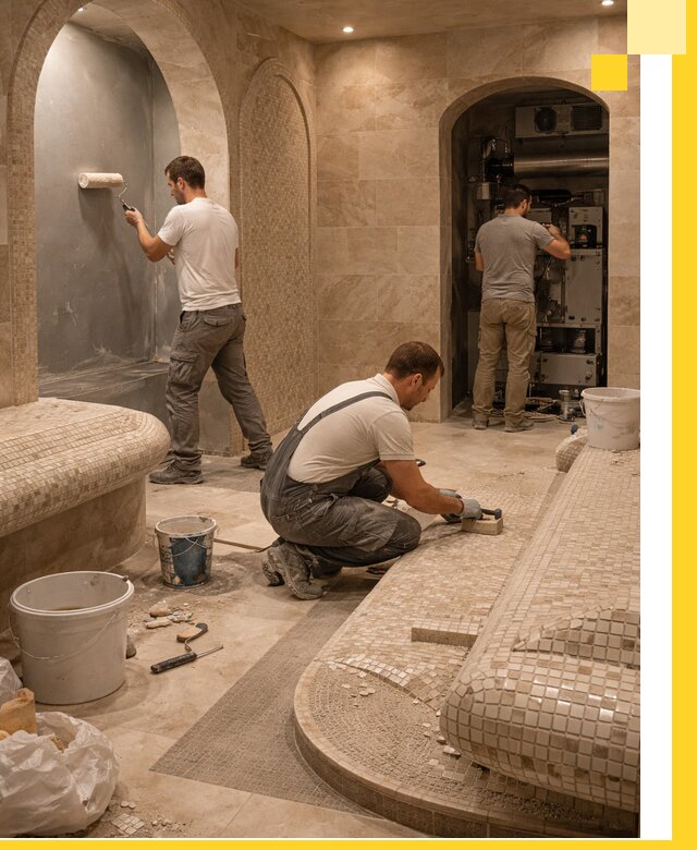 Строительство бани с хамамом и бассейном под ключ в Холмске