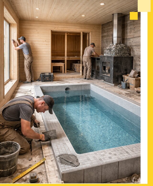 Проект бани с бассейном и сауной в Холмске под ключ