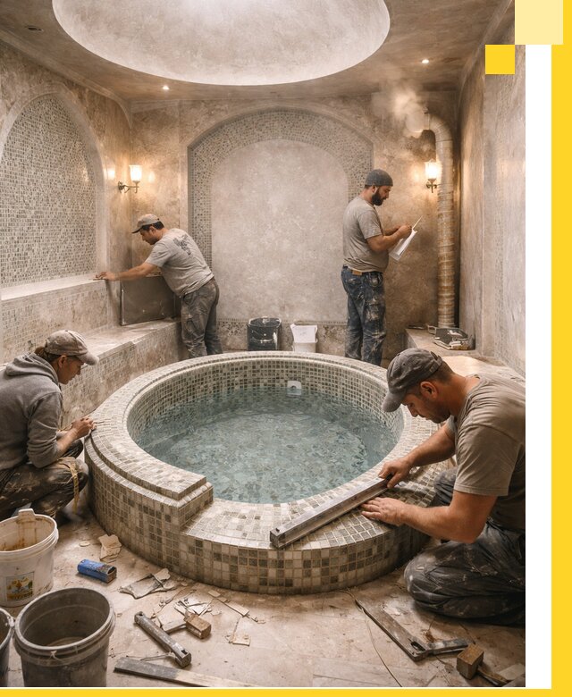 Профессиональное строительство хамама с бассейном в Холмске под ключ