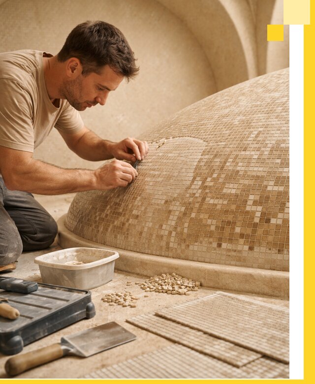 Профессиональная укладка мозаики для хамама под ключ в Холмске