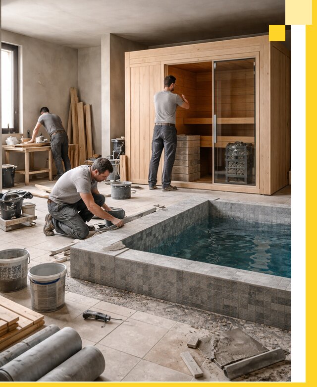 SPA зоны под ключ с бассейном сауной и печью в Холмске